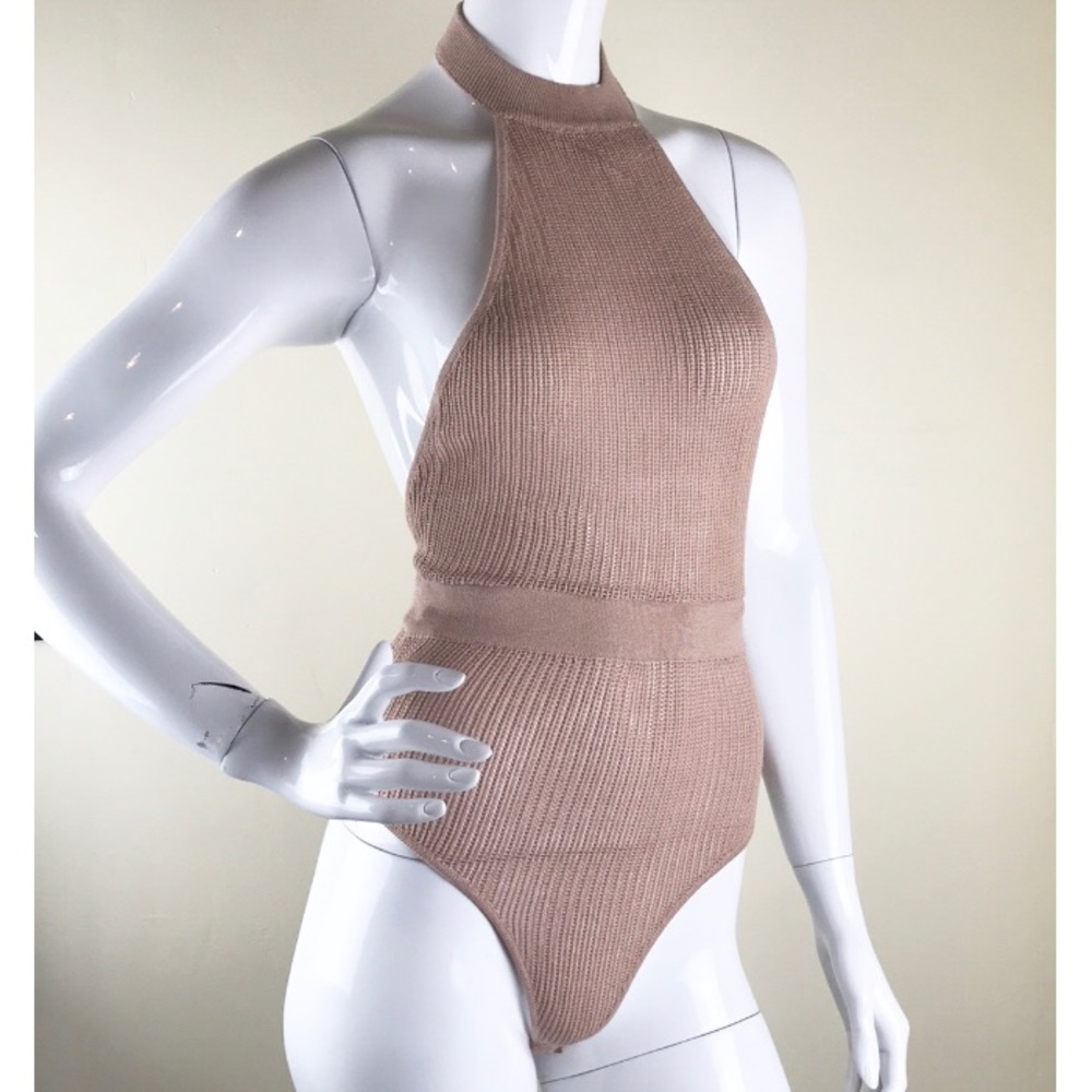 “Carmen” Halter Open Back Nude Knit Bodysuit